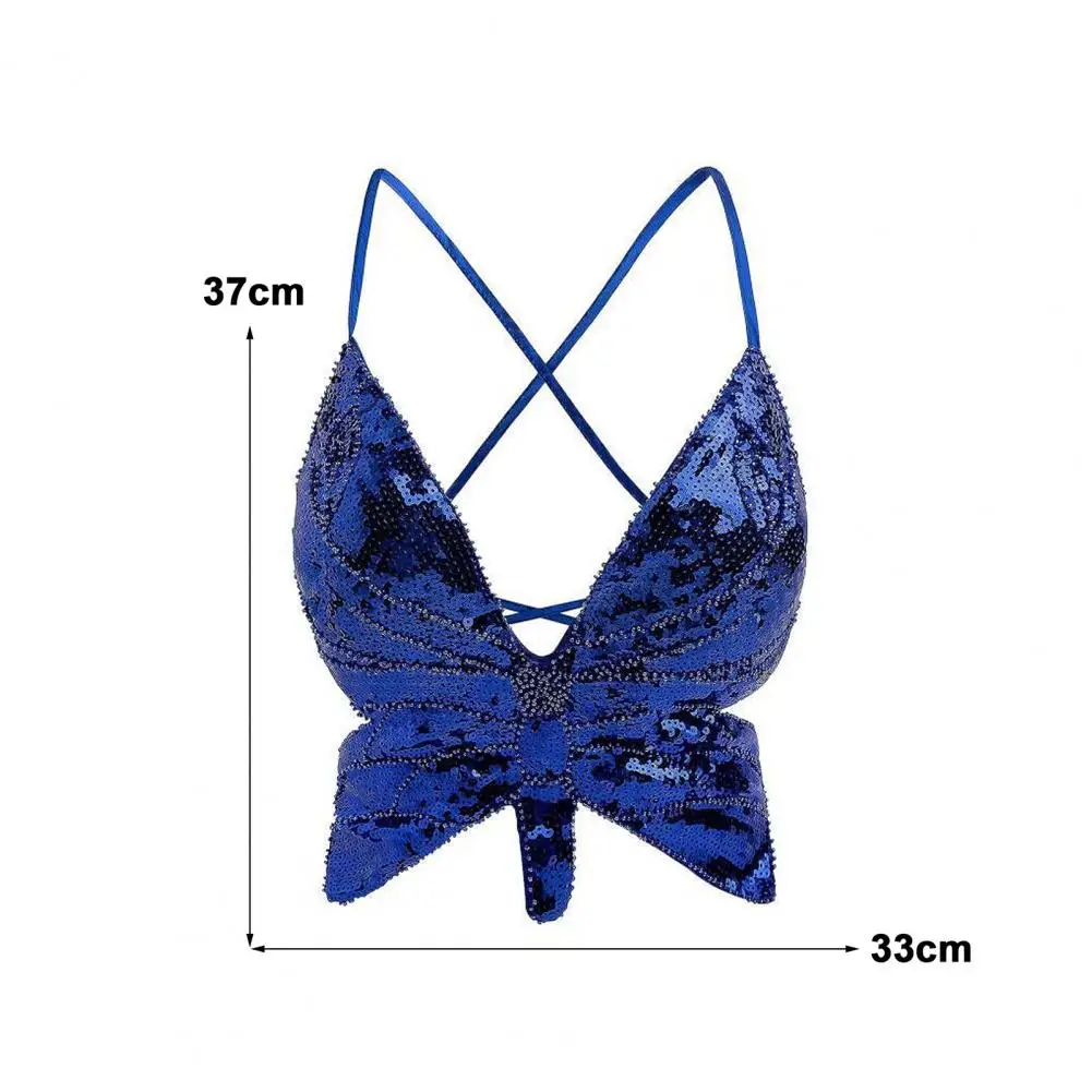 여성 브라탑 홀터넥 민소매 반짝이 스팽글 캐미솔 나비 모양 크로스백 V넥 나이트클럽 댄스 코스프레 조끼