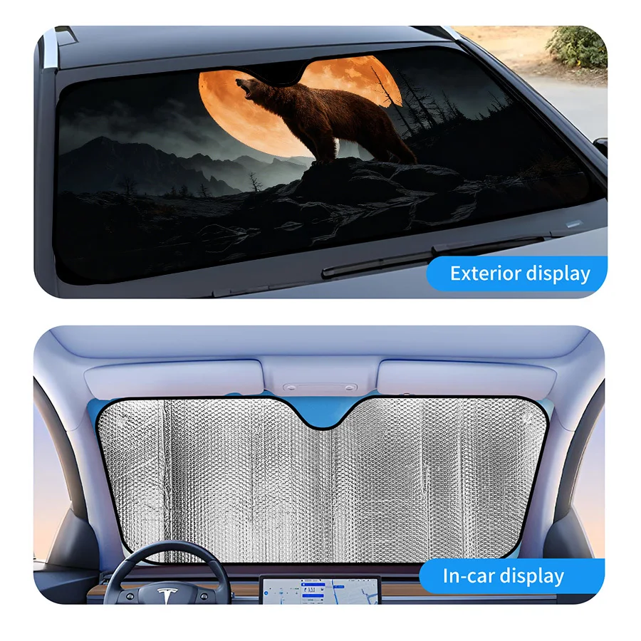 Multi-Functional Foldable Car Window Sun Shade, 3 Sizes, Bear And Full Moon Design, UV Protection For Front Windshield, Easy To