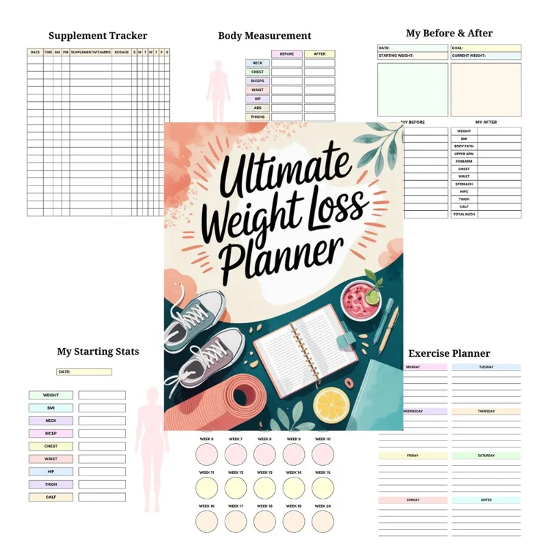 

76-Page Creative Weight Loss Planner Book Workout Journal - 8.5"x11" Compact Fitness Daily Exercise Planner Coloring Book