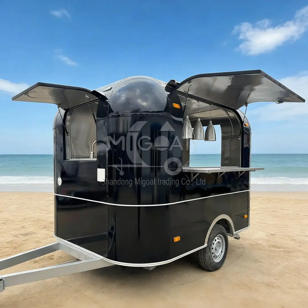 Black Retro Mobile Food Trailer Stainless Steel Kitchen Equipment Commercial Fast Food Vending Cart for Business