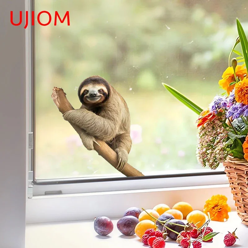 UJIOM Amusing Sloth Animal Cute Peeking Wall Stickers Personality Waterproof Skateboard Living Room Decal Vestibule Decoration