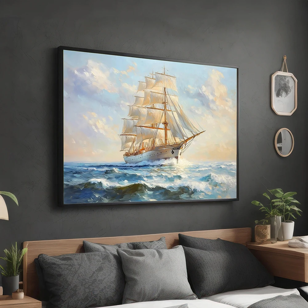 Sailing Ship Canvas, Nautical Wall Art, Ocean Voyage Art, Ship Poster, Wall Art Canvas Design, Home Living Room Decor, No Frame