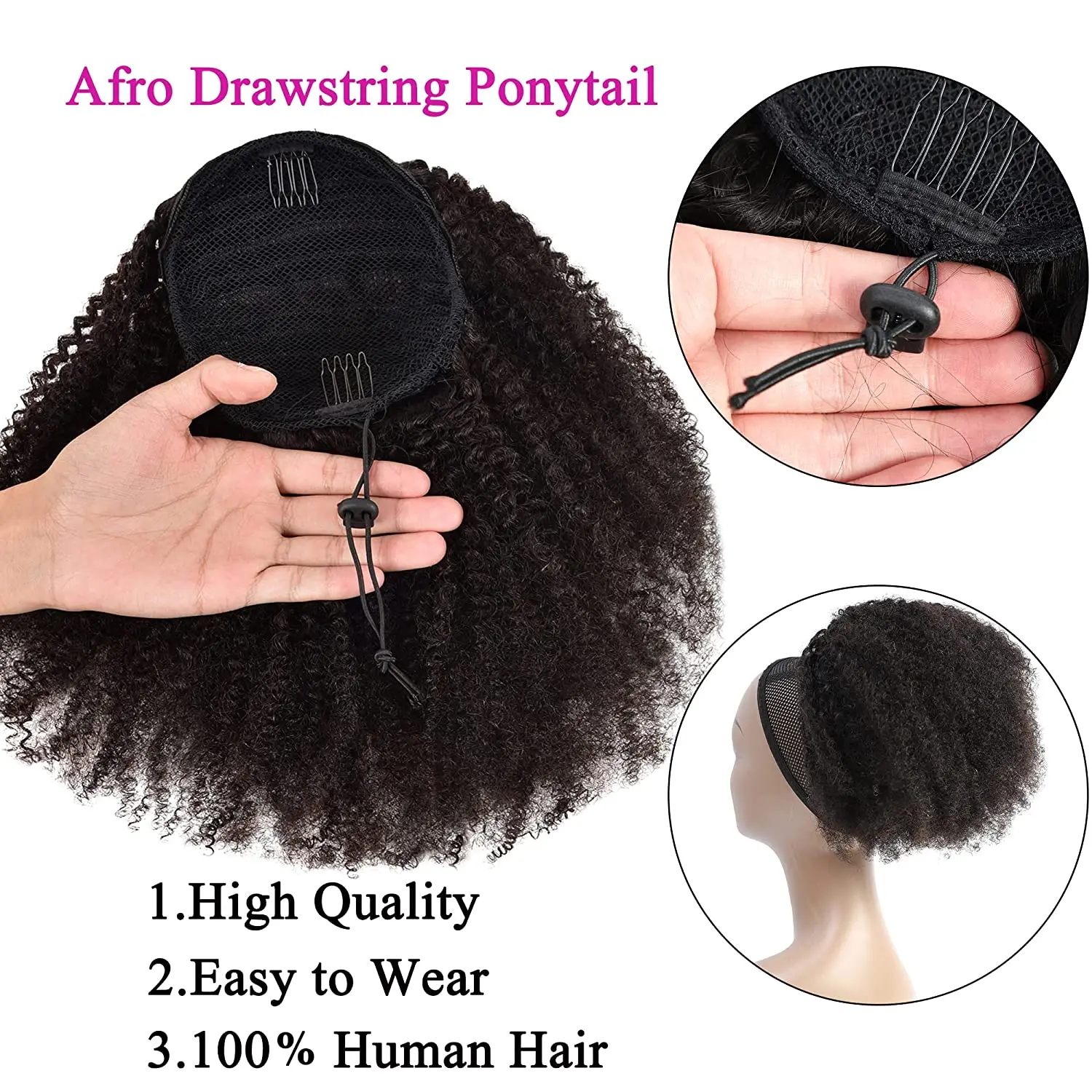 Alipretty Ponytail Human Hair With Drawstring Afro Kinky Curly Ponytail 100% Remy Brazilian Hair Ponytail Long Curly Ponytail