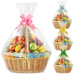 10pcs 48x65cm Transparent Opp Plastic Bag lace with bow For Toy Packaging Small Heart Gift Bag Party Candy Fruit Basket Bag