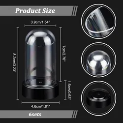 6 Sets Plastic Display Dome Cloche Display Dome with Acrylic Base Clear for Valentine's Day Flower Decorations 1.8x3.23 Inch
