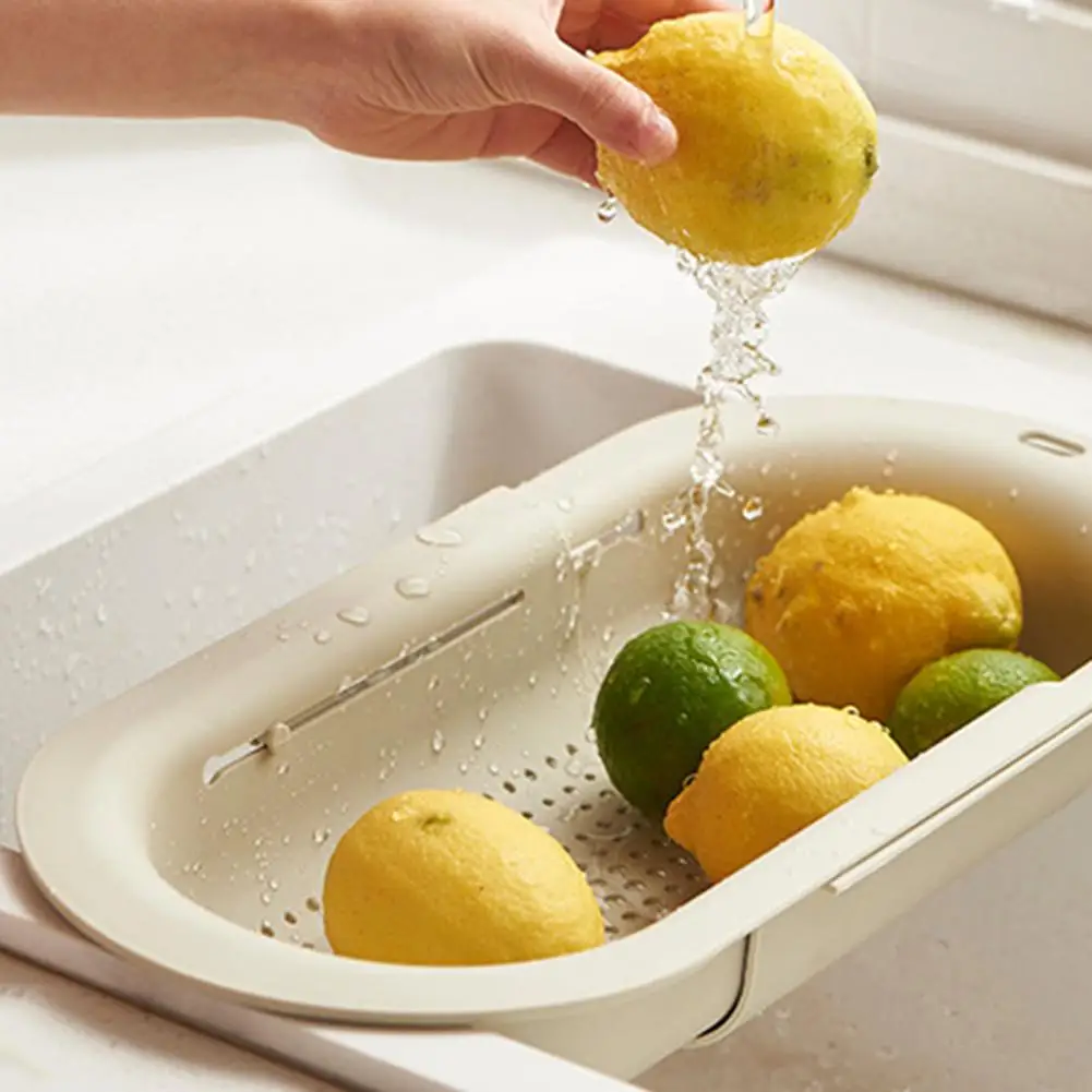 Lavabo redondo, escurridor retráctil ajustable para lavado de frutas y verduras, escurridor de fregadero sin Bpa con diseño fácil de limpiar