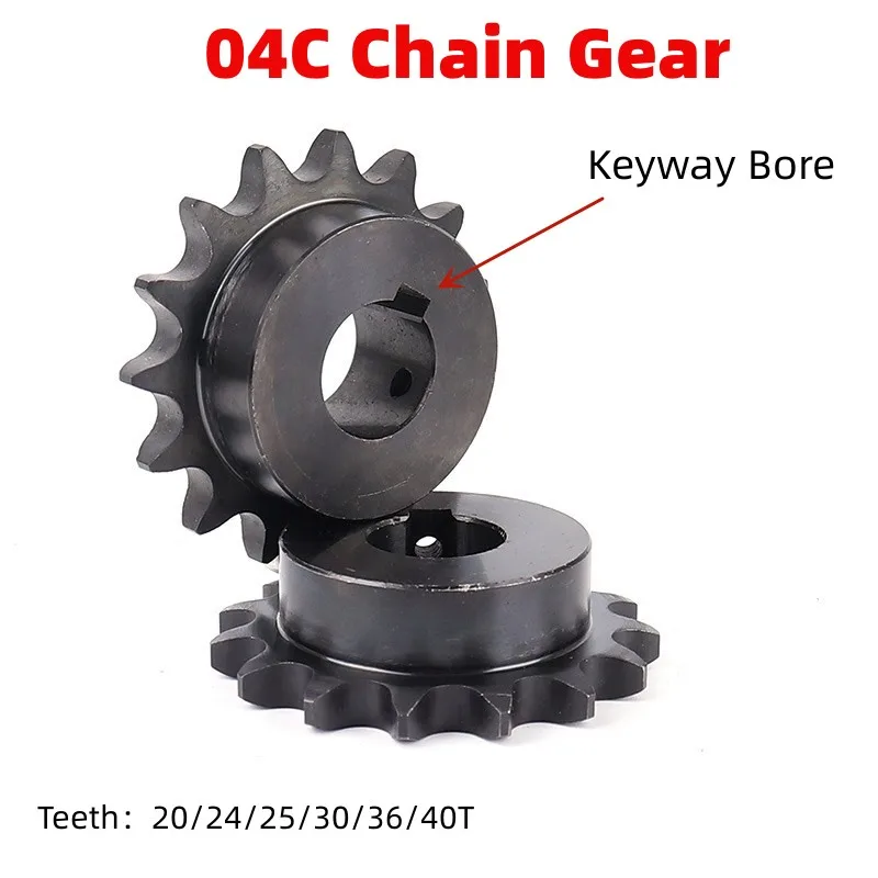 1Pcs 04C Chain Gear 45# Steel 20/24/25/30/36/40 Tooth 10-20mm Keyway Bore Industrial Sprocket Wheel Motor Chain Drive Sprocket