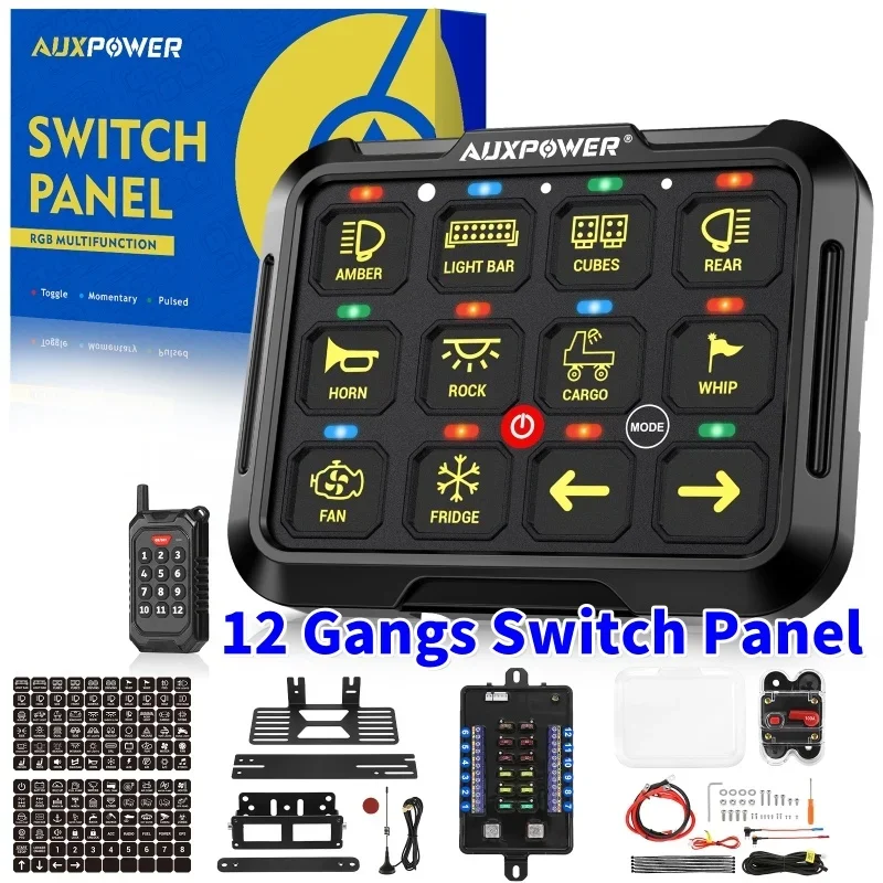 RGB 12 Gangs Switch Panel with Wireless Remote Control Universal LED Background Light On-off Switch Controller WM-TB12S-AP3