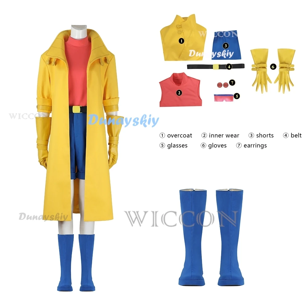 Halloween Carnival Adult Sexy Female Anime X Police 97 Man Jubilation Lee Jubilee  Cosplay Costume Yellow Trench Coat