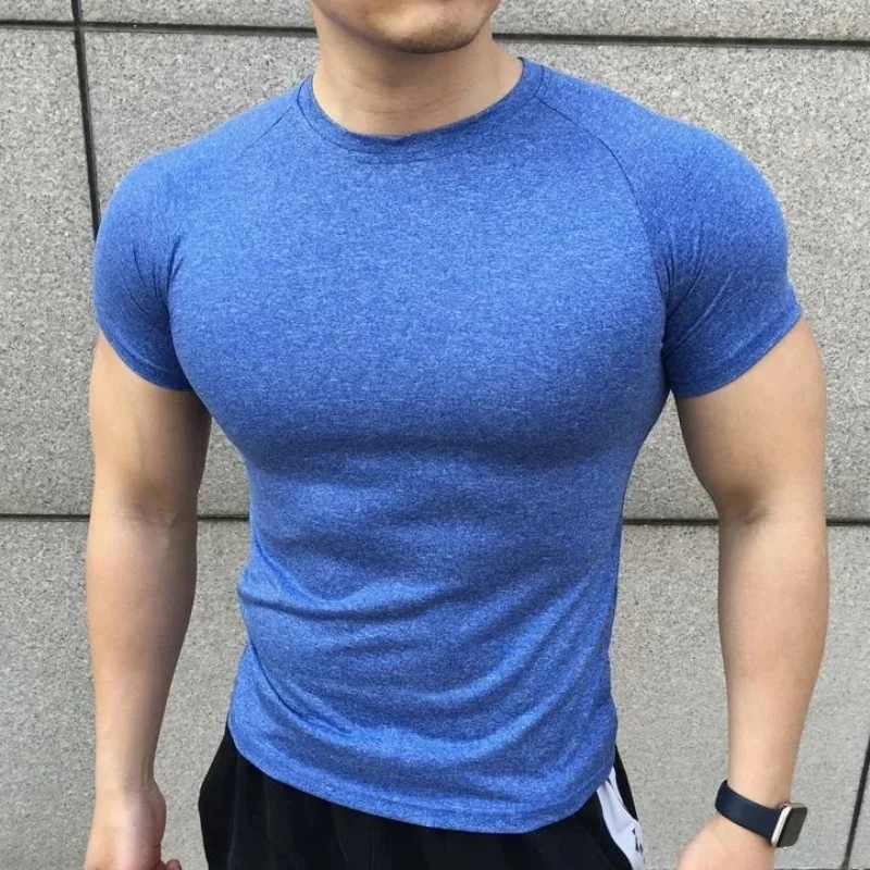 gyms Tight sports T-shirt  Men Summer Short Sleeve Fitness T Shirt Running Gym Compression T Shirt High Quality elasticity Tops