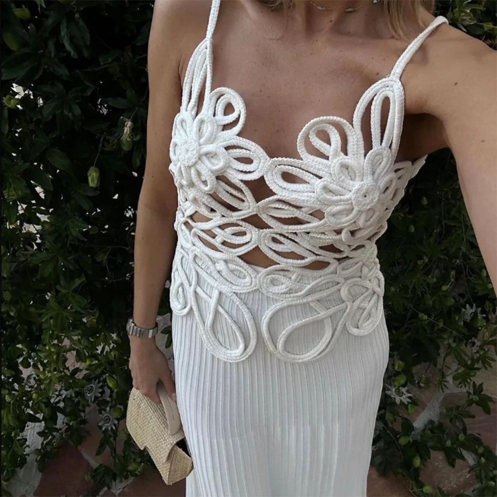 Robe de plage blanche en maille pour femmes, vêtement de plage chic, une pièce, sexy, de styliste, d'été, 2024