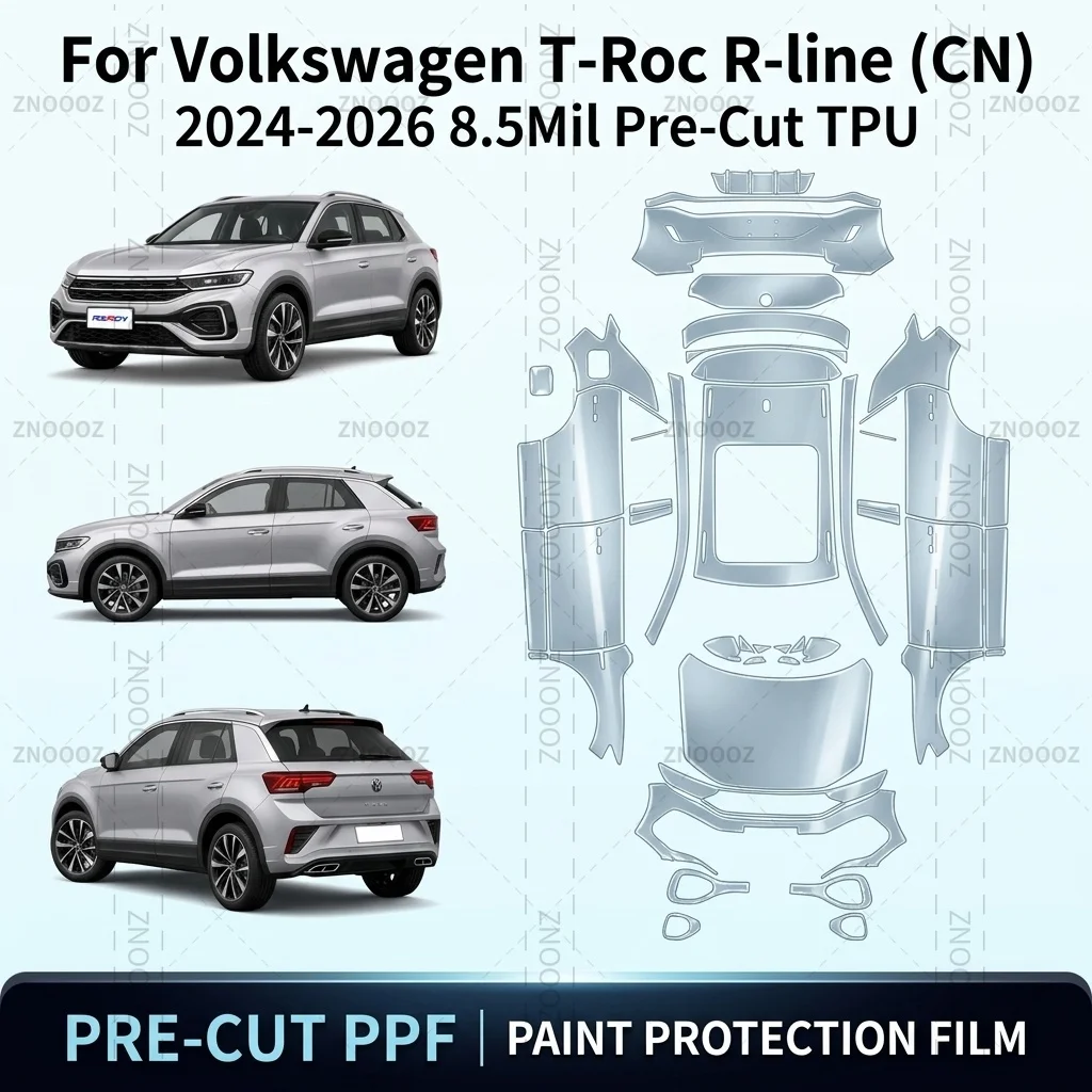 For Volkswagen T-Roc R-line (CN) 2024-2026 8.5Mil Pre-Cut TPU PPF Paint Protection Full Vehicle Glossy Clear Matte Black