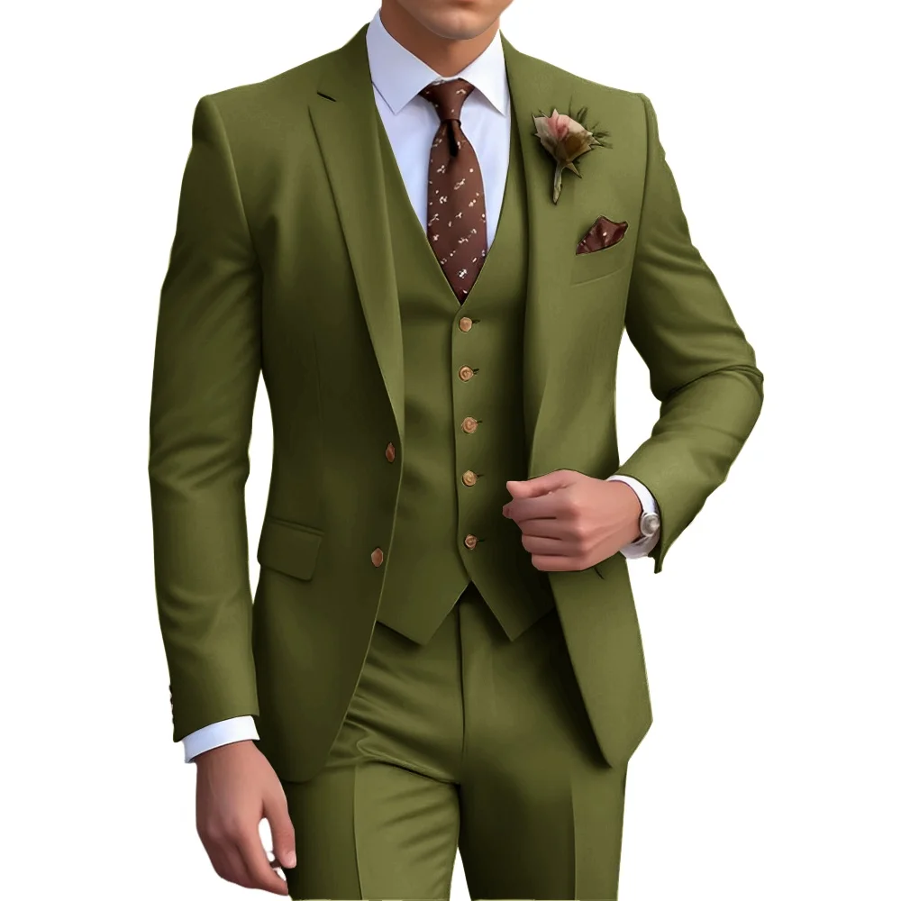 

Men's Army Green 3-Piece Suit, Single-Breasted Vest, Including Suit, Vest & Trousers, Weddings & Business Occasions