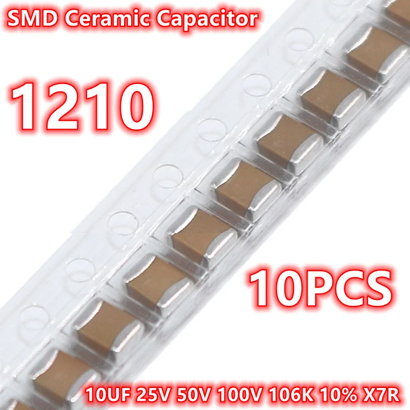 

(10pcs) Original 1210 10UF 25V 50V 100V 106K 10% X7R 3225 SMD Ceramic Capacitor IC