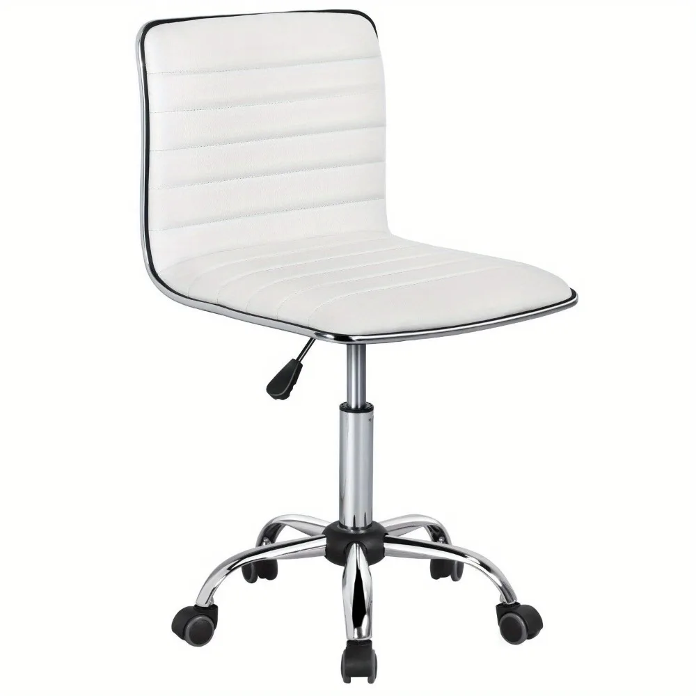 

Low Back Armless Office Chairs Ribbed Swivel Task Chair Vanity Chair with Wheels