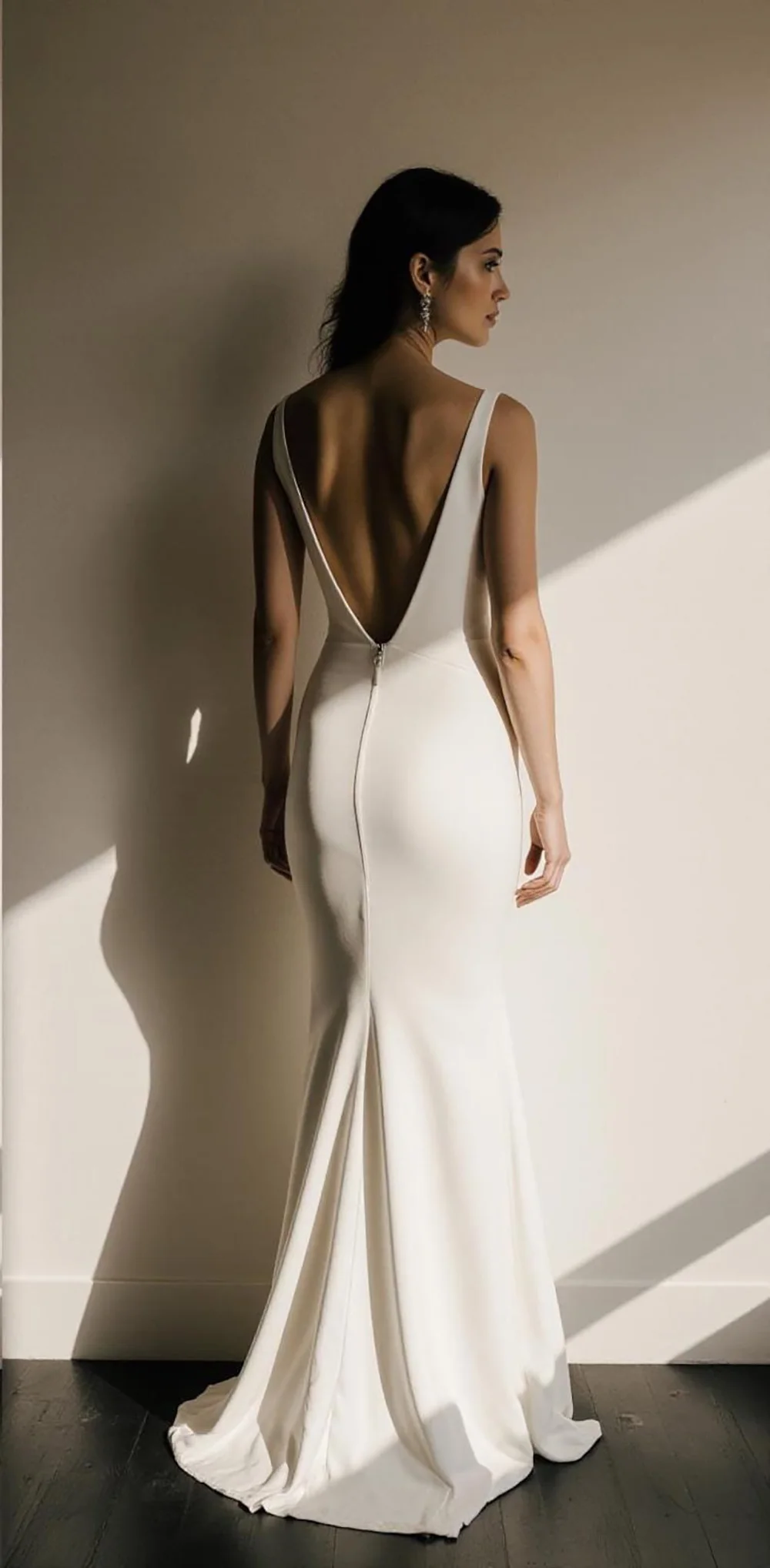 Civil Mermaid Wedding Dresses 2026 V-Neck Open Back Sexy Wedding Gown Simple Plain Bridal Dress Robe De Mariee Customized