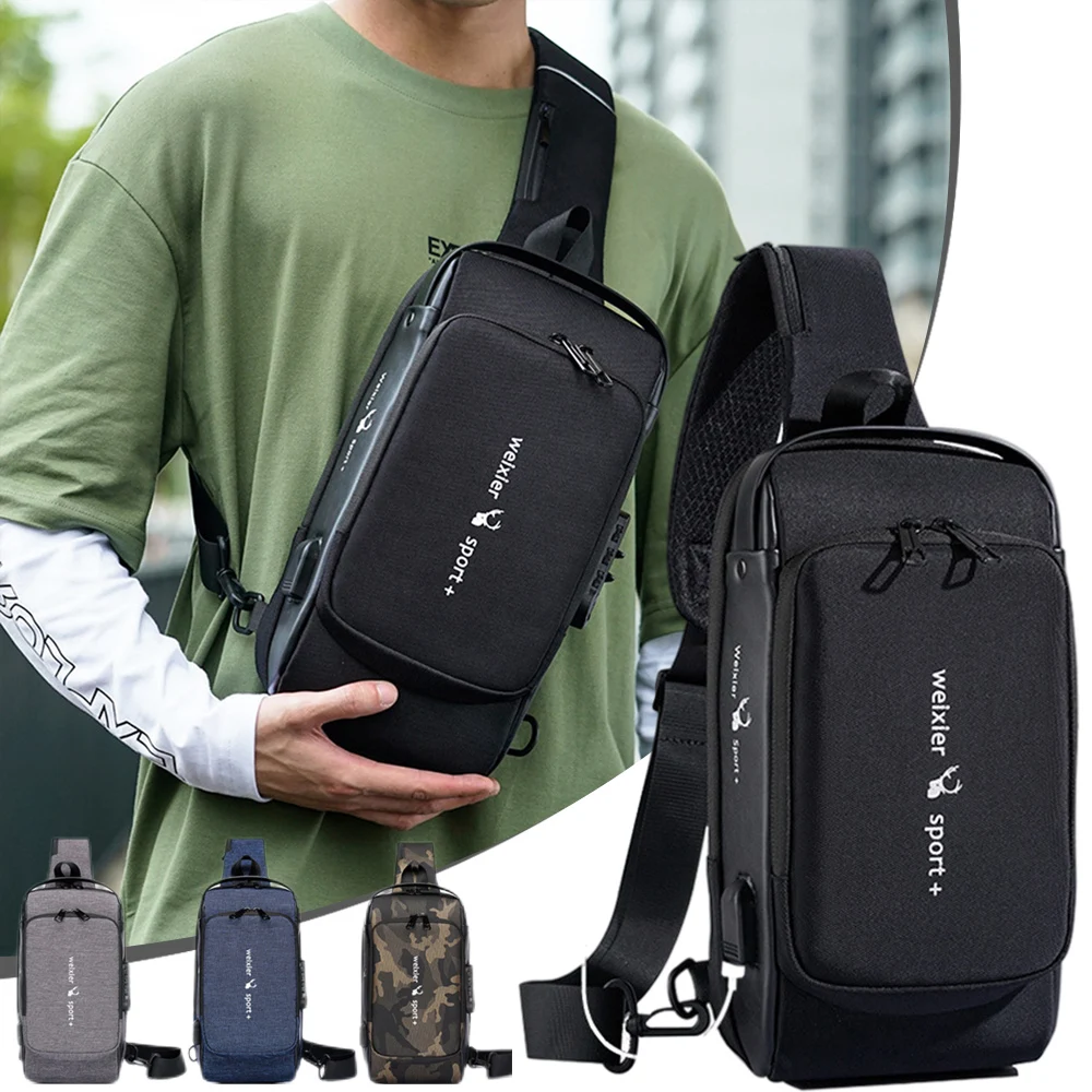 Tas Dada Anti Maling Pria Dengan Kunci Kata Sandi & Tas Selempang Sistem Pengisian USB