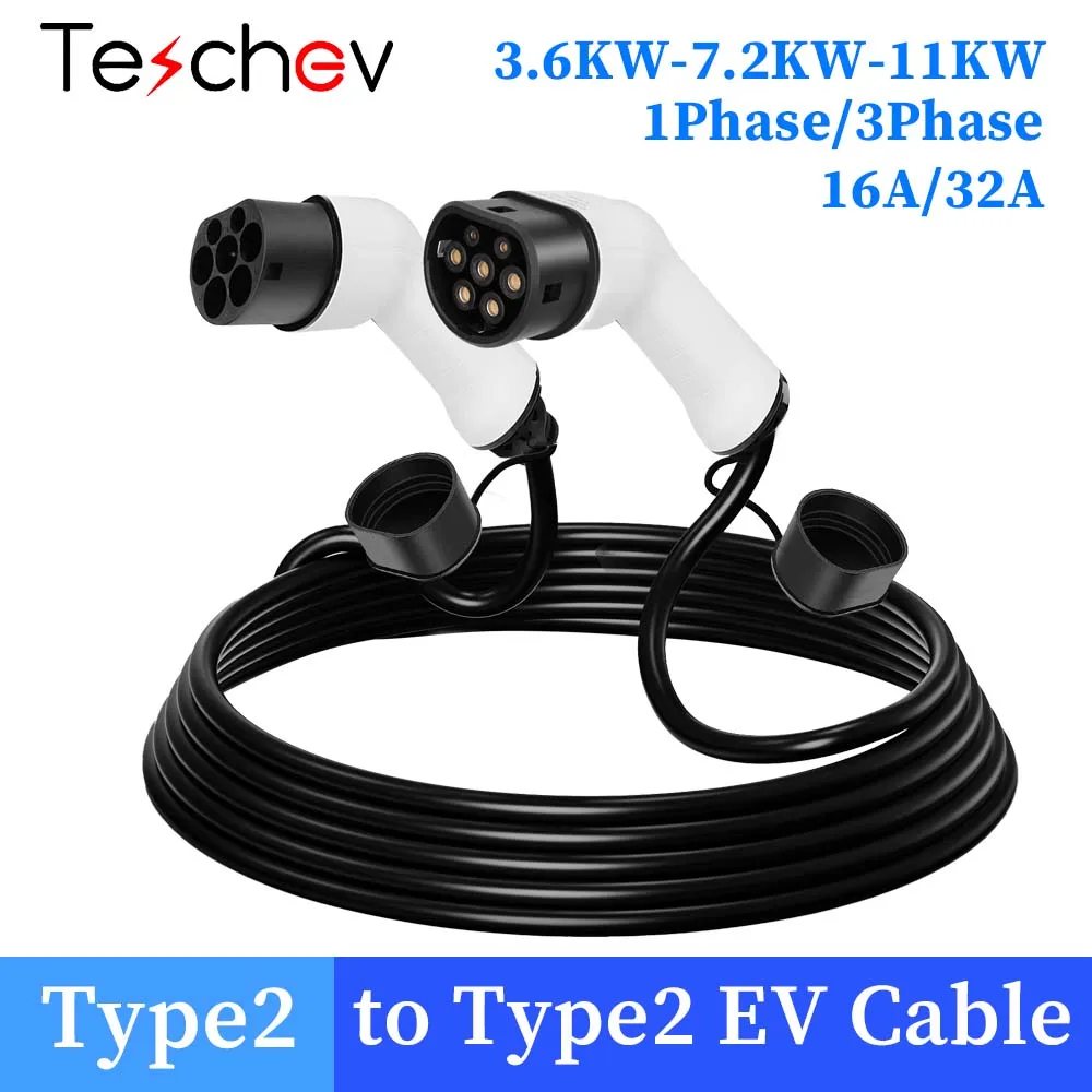 Cabo de carregamento ev portátil 32a 11kw 1 fase carregador de carro elétrico 3.5kw 16a 1 fase eve kit cabo ev tipo 2 para tipo 2 IEC62196-2