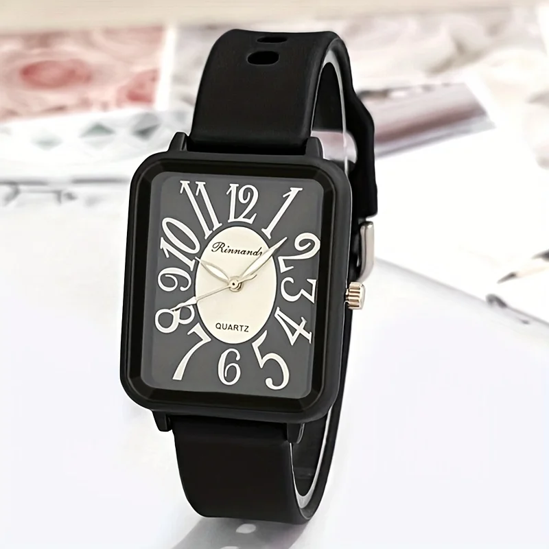 Fashion Rectangle Dial Women Quartz Watch Silicone Strap Casual Wristwatch for Students Reloj Mujer