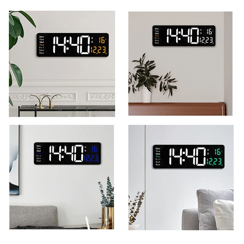 LED Digital Wall Clock With Remote Control Wall-Mounted Clocks Temp Date Week Display Dual Electronic Alarms Table