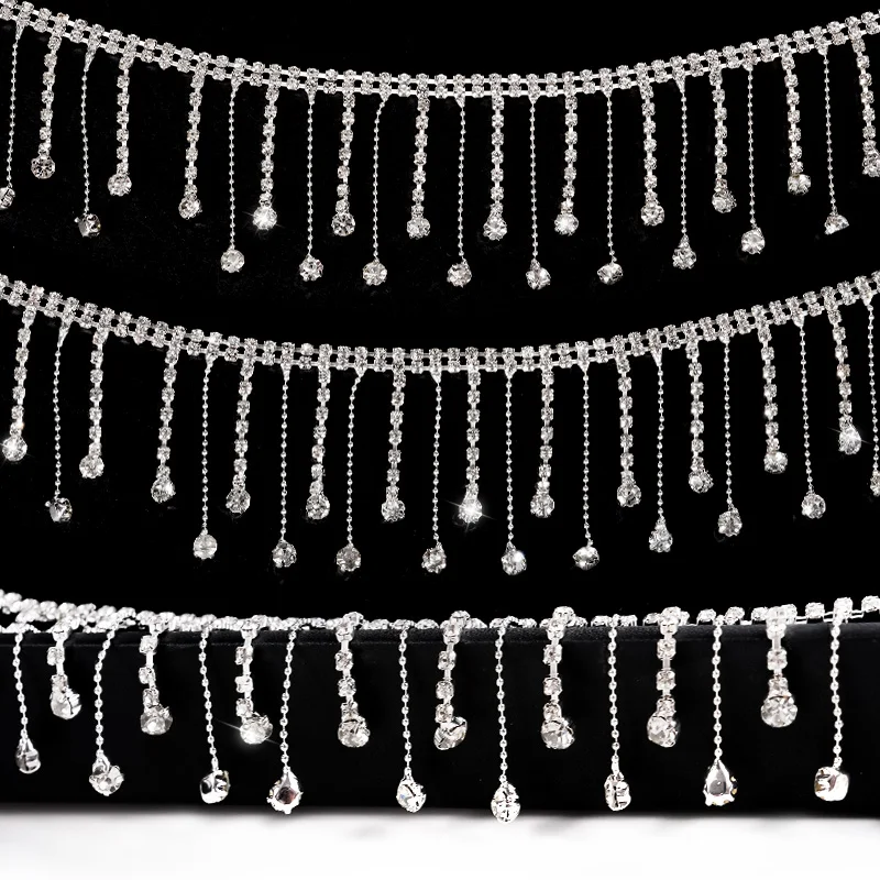 40cm/90cm fai da te Strass di vetro frange catena di cristallo Strass nappe decorazione di nozze cucire su indumento fasciatura per collana Trim