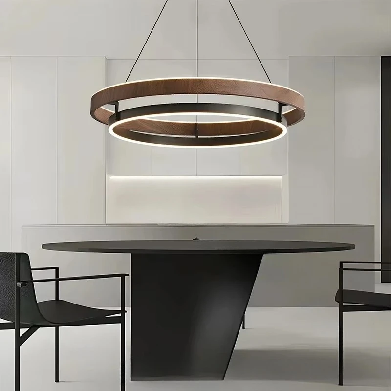 Designer's Modern Wood Grain Color Retro Living Room Pendant Light Dining Room Kitchen Bedroom Circular Pendant Lighting Home