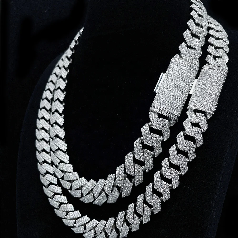 Fully Setting S925 VVS Moissanite Diamond 18mm Prong Iced Out Custom Cuban Link Chain Hip Hop Jewelry