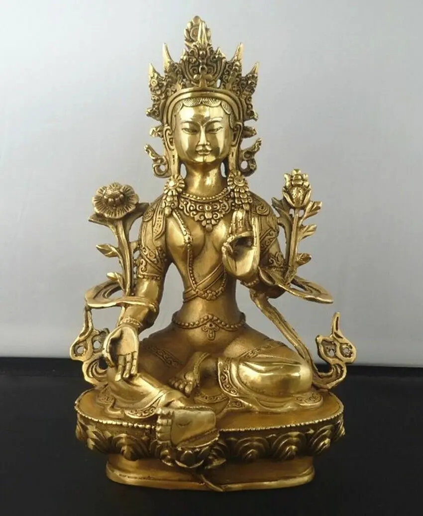 Tibetan Buddhism bronze Tara Green Old Temple angel God Kwan-yin Buddha Statue