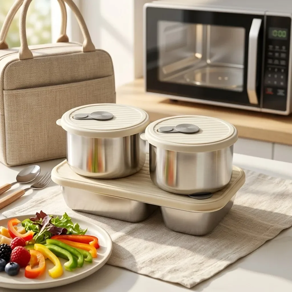 Microwave Safe 304 Stainless Steel Lunch Box Set Adults Kids Bento Box Meal Prep Food Storage Containers Snack Bowl Office