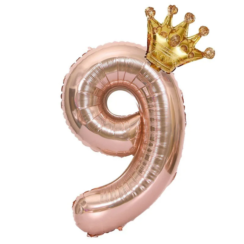 1 STÜCK 32 Zoll Roségold Krone Digitale Zahlenfolienballons Prinzessin Geburtstag Dekoration Party Hochzeit Weihnachten Zahlenballon Anniv