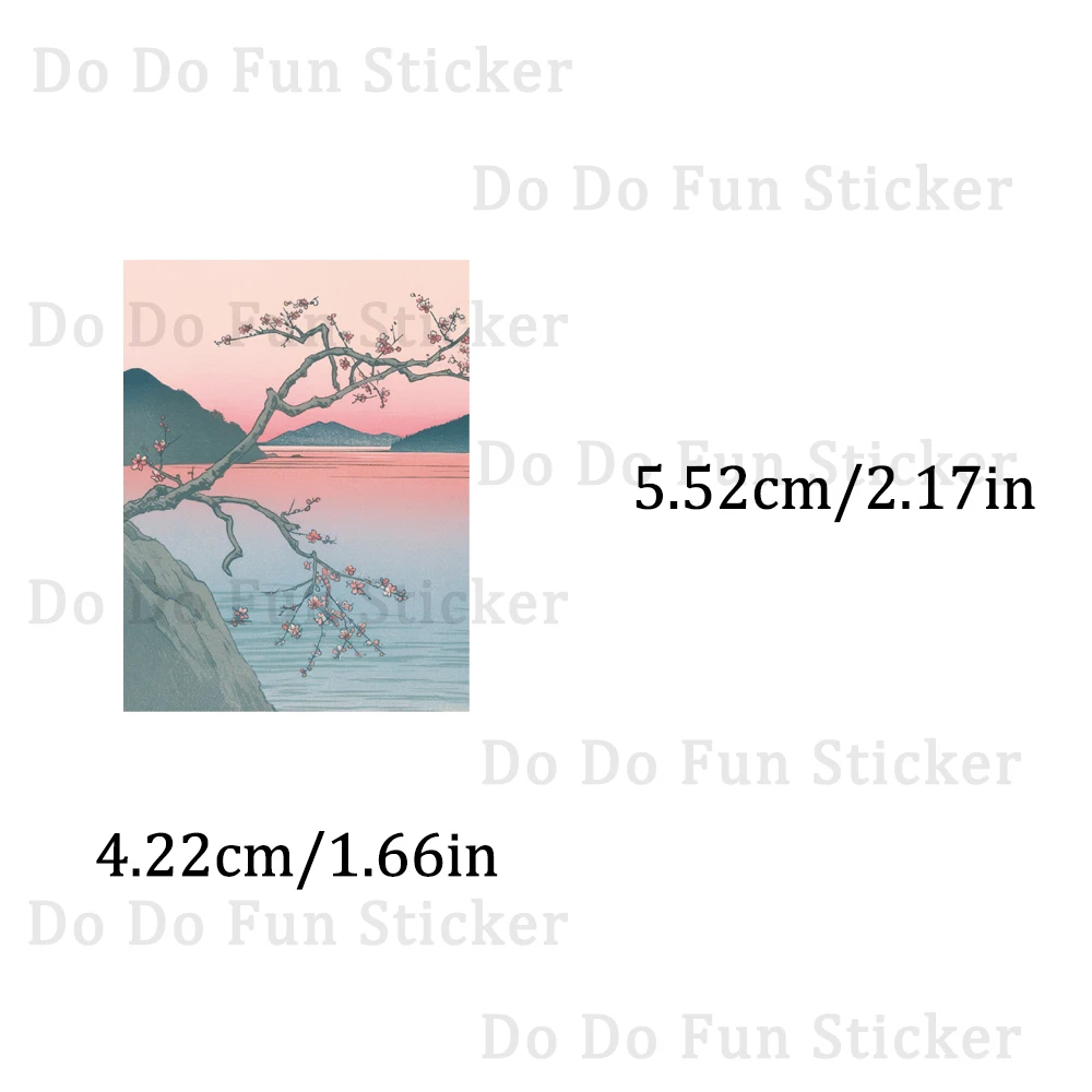 50PCS Retro Pink Japanese Aesthetic Art Stickers Red Sun Cherry Blossoms Waves Fuji Mountain Creative Beautiful Waterproof Decor
