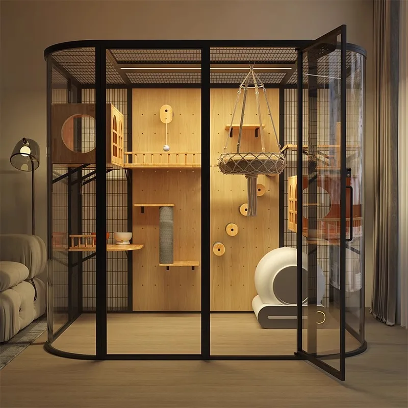 Tianhe model cat cage cat villa panoramic glass solid wood DIY nest pet house panoramic glass cage