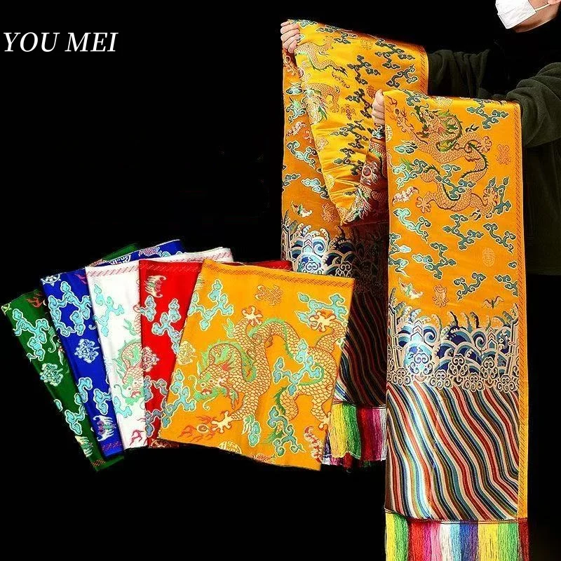 Tibetan Hada,Colorful Silk Embroidery Dragon Pattern Mongolian Nationality Pendant Tapestry Tantric Buddhist Item Decorative