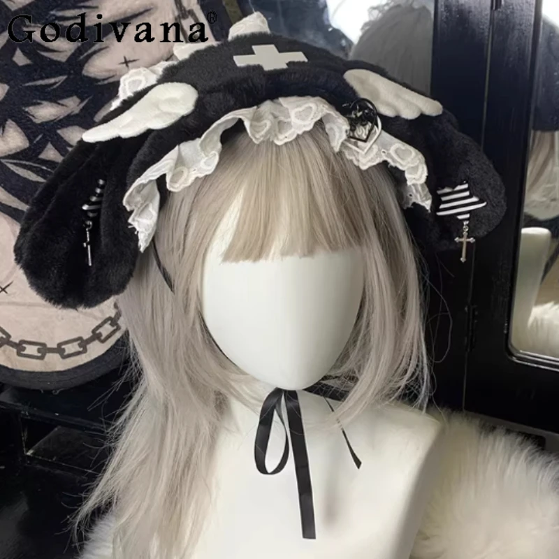 

Осенне-зимняя модная повязка на голову в стиле Лолита для девочек: универсальная, милая, с кружевом, для создания молодого образа