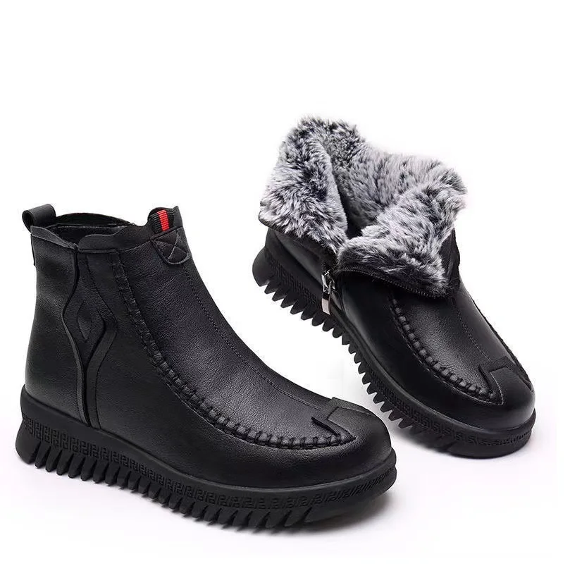 Cozy Ankle Boots Women\'s Plush Snow Shoes Fur Lined Flats Woman Mom Grandma Waterproof Winter Boots Female Short Plush Shoes