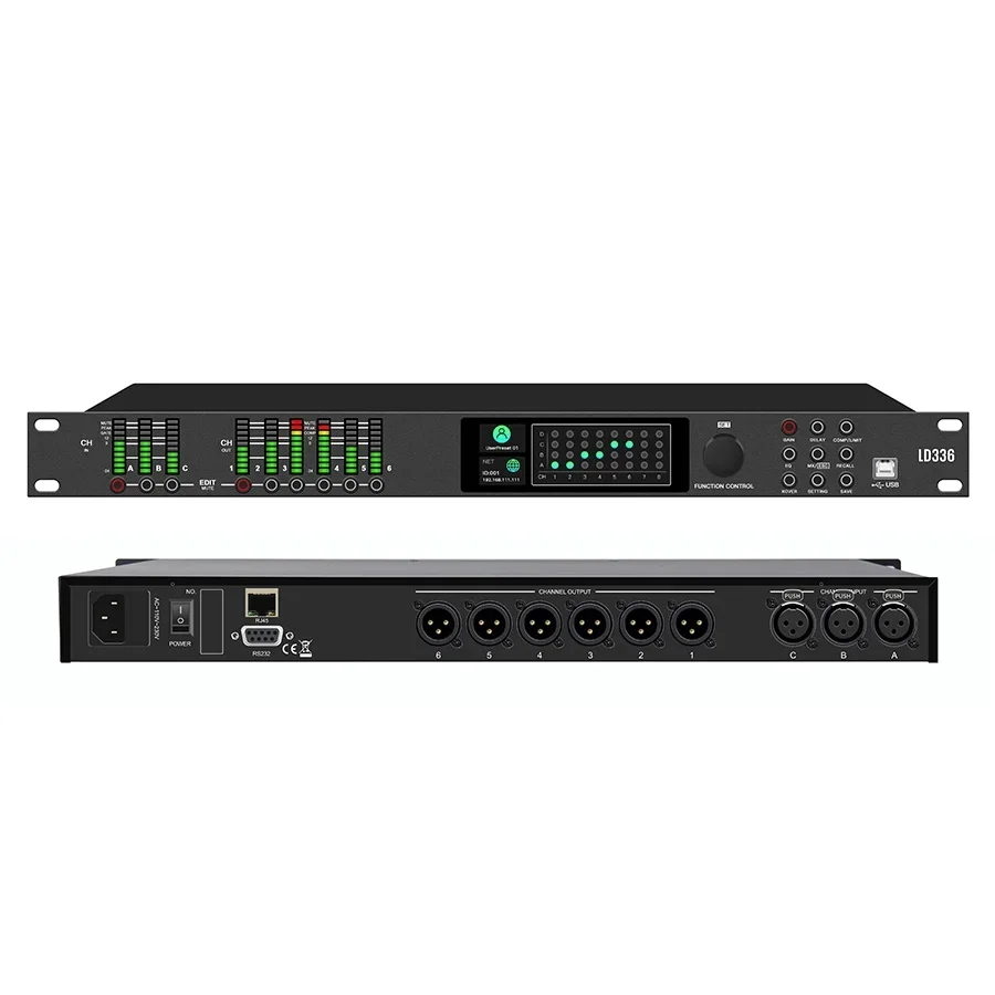 

Professional DUAL DSP 32 bit 3 input 6 output audio processor system ADI chip 3 by 6 professional dynamic audio equipment LD336