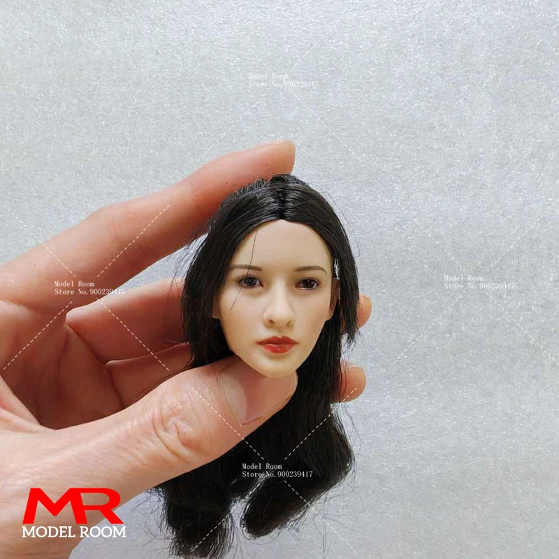 

1/6 Scale Asian Beauty Head Sculpt Black Long Hair Female Head Carving Model Fit 12'' Soldier Action Figure Body Dolls