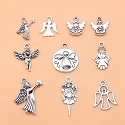 10pcs Antique Silver Color Angel Charms Collection For DIY Jewelry Making, 10 Styles, 1 of Each
