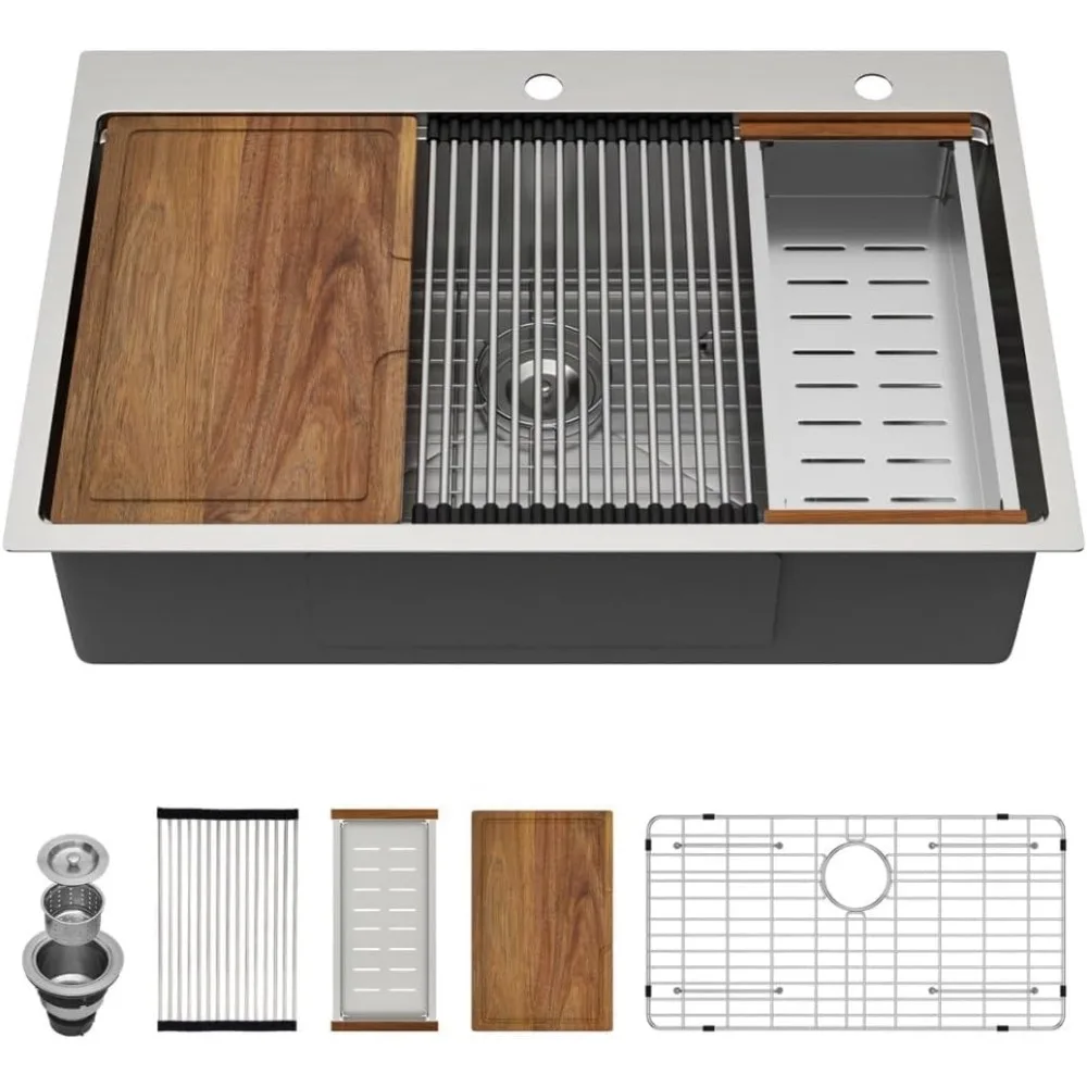 

Stainless Steel 33 x 22 Kitchen Sink with Single Bowl and Drop-In Design