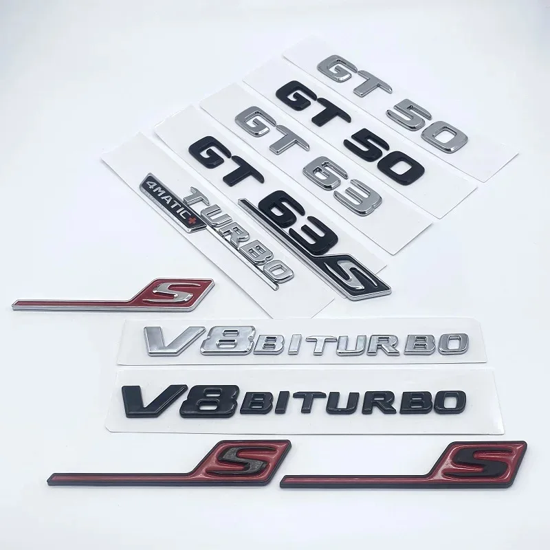 3D ABS Flat Letters GT50 GT53 GT63 GT63S V8 Biturbo 4matic+ ABS Emblem for Mercedes Benz AMG C190 X290 Car Side Trunk Sticker