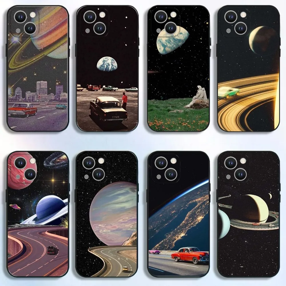 

Earth Stars Space Phone Case For iPhone 16,15,14,13,12,11 Plus,Pro Max,XS,X,XR,SE,Mini,8,7,Soft Silicone Black Cover