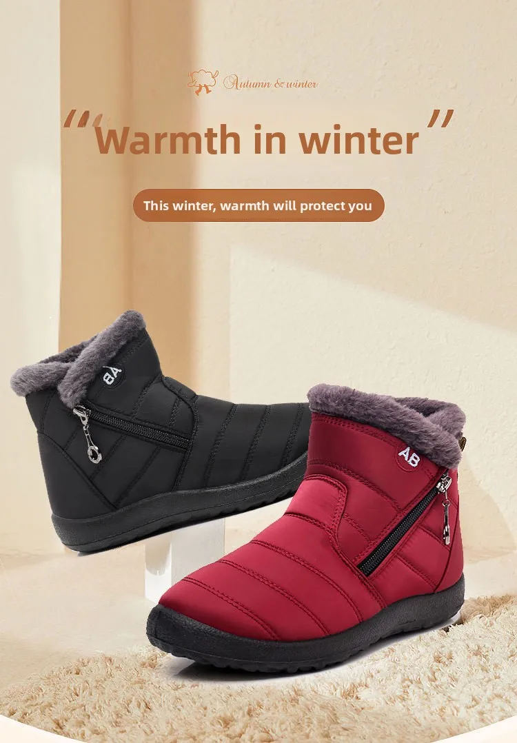 Damen Winter-Schneestiefel mit warmem Kunstfellfutter, seitlichem Reißverschluss, wasserdicht, rutschfest, bequeme Knöchelstiefel für ältere Damen. – Detail 1