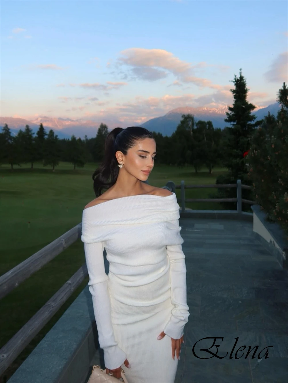 Vestido de fiesta suave de manga larga con cuello barco personalizado, vestido de fiesta formal blanco de sirena con pliegues, vestido de noche sencillo hasta el suelo