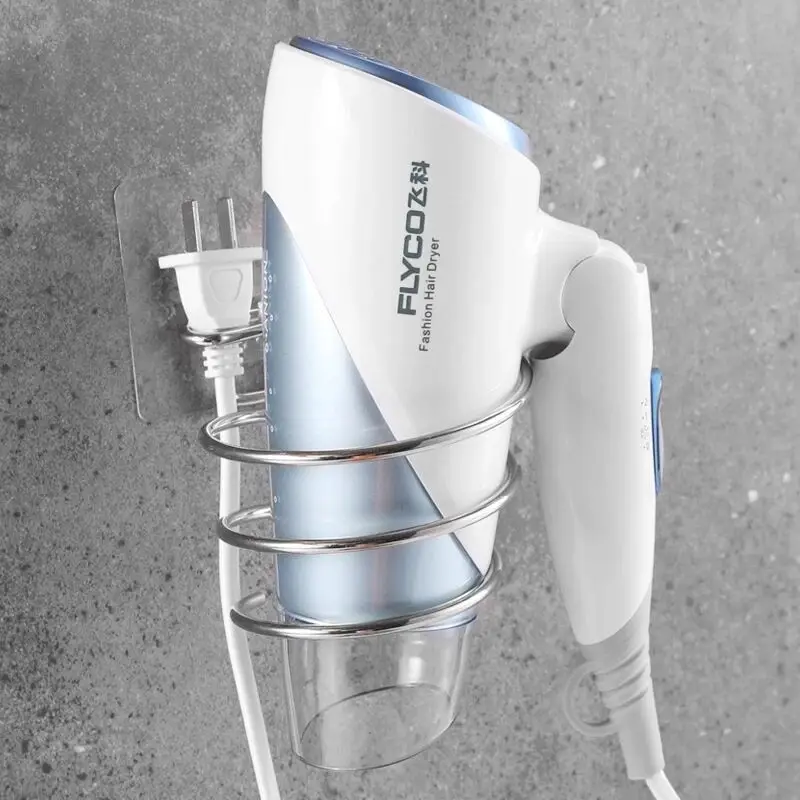 1pc Hair Dryer Holder Free Punching Stainless Steel Hair Dryer Rack Wall Hanging Bathroom Bathroom Hair Dryer Rack Storage Rack