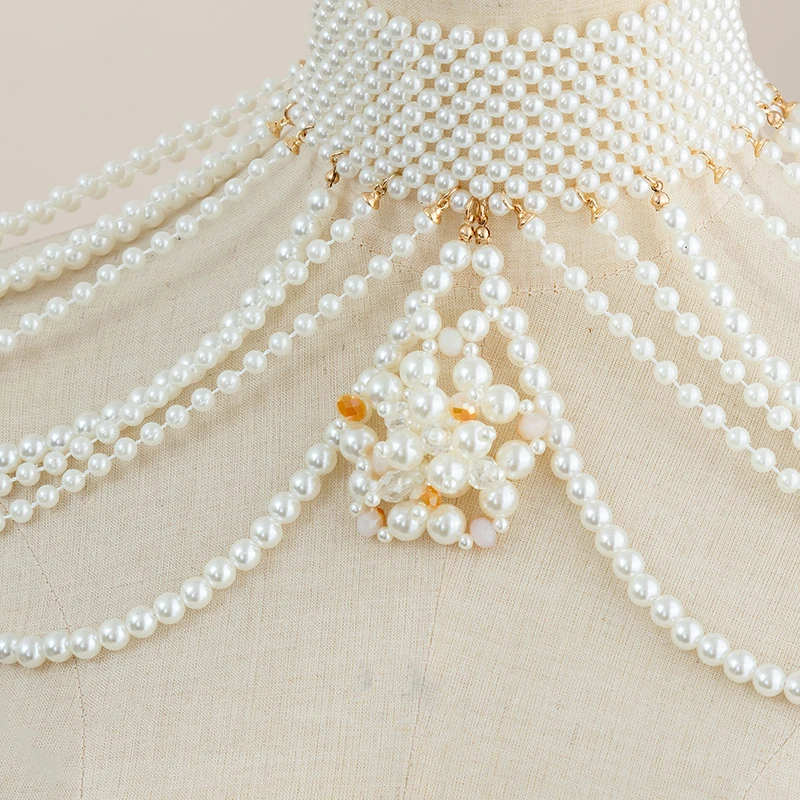 Europe and the United States new fashion personality necklace female dress shoulder chain body chain fringe multi-layer pearl ne
