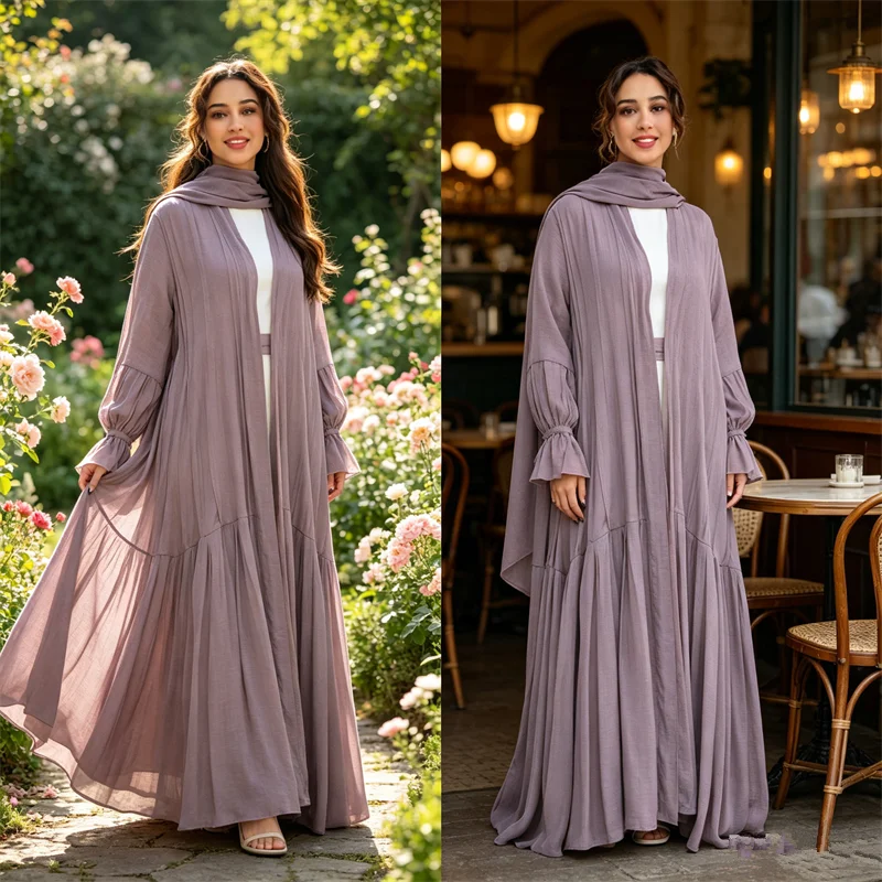 

Eid Winkle Abayas for Women Muslim Dress Dubai Open Abaya Turkey Kaftan Ramadan Islam Clothing Arab Robe Kimono Cardigan Kebaya
