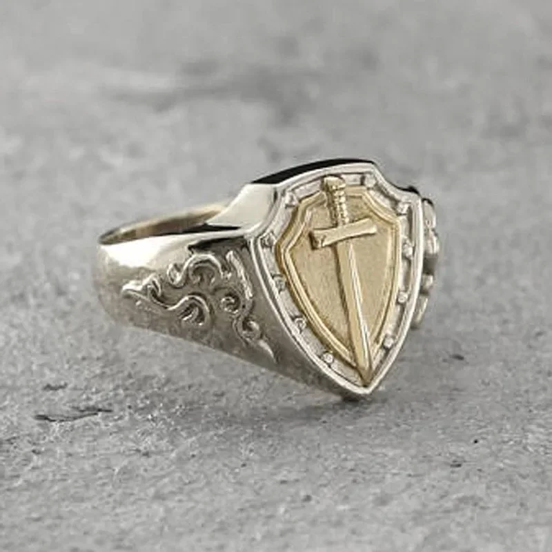 Retro Armor Shield Sword Rings Knight Templar Crusade Cross Ring Medieval Signet Ring Vintage Men Amulet Jewelry Wholesale