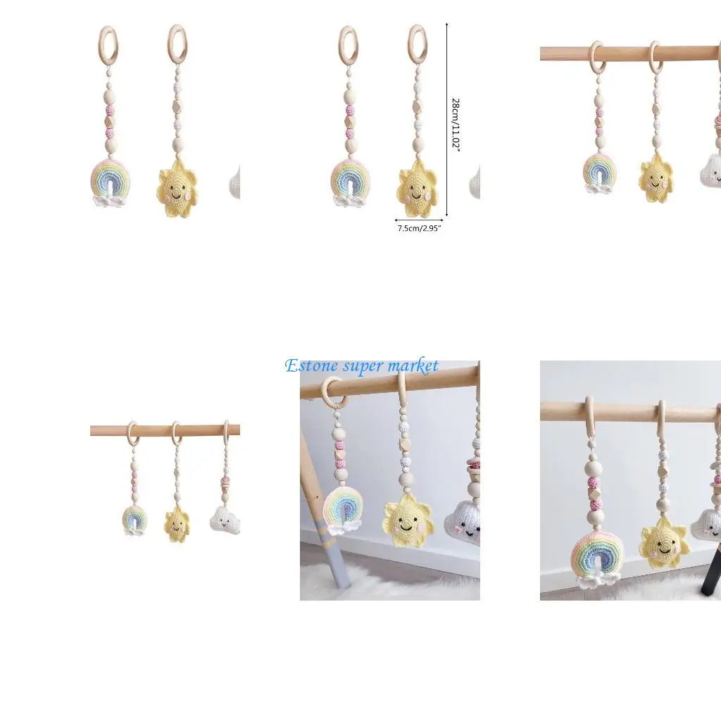 090B 3 szt./zestaw Ramka do ćwiczeń dla dzieci Wisiorki Szydełkowe dla Sun Cloud Rainbow Grzechotki Drewniane R