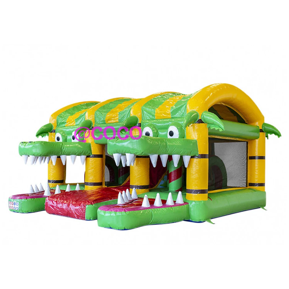 free ship to sea port,crocodile inflatable bouncy combo, newest custom inflatable jumper house with slide