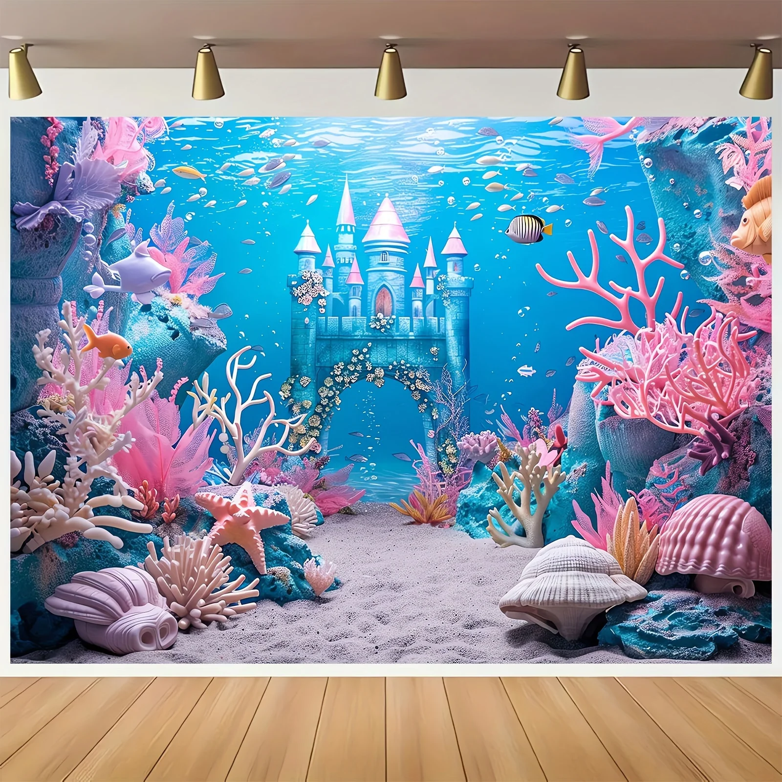 Underwater World Background - Multi purpose Sea Castle and Coral Reef Photography Banner for Mermaid Theme